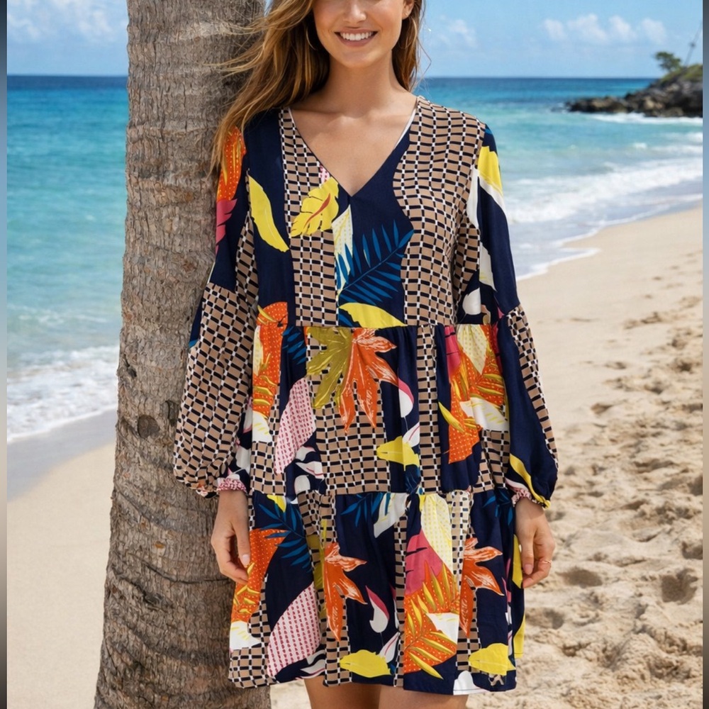 Colorful Geometric and Floral Dress